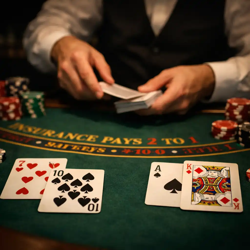 Blackjack-Tisch mit Karten und Chips