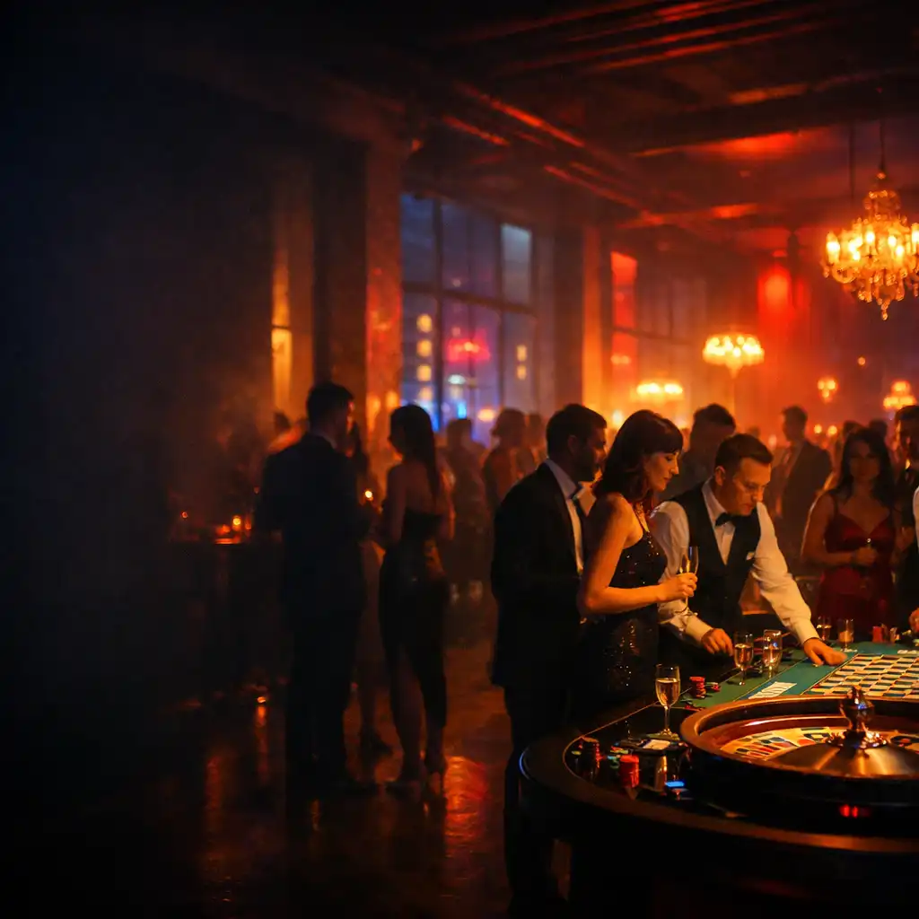 Atmosphärischer Abend bei einem Event von Abend Lorix mit Gästen an einem Roulettetisch