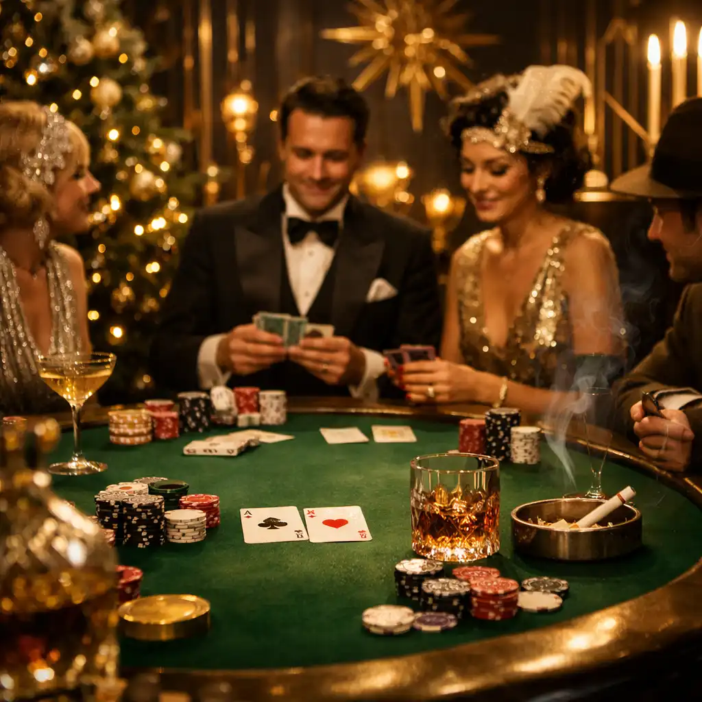Elegante Weihnachtsfeier im Stil der 1920er Jahre mit Poker-Tisch