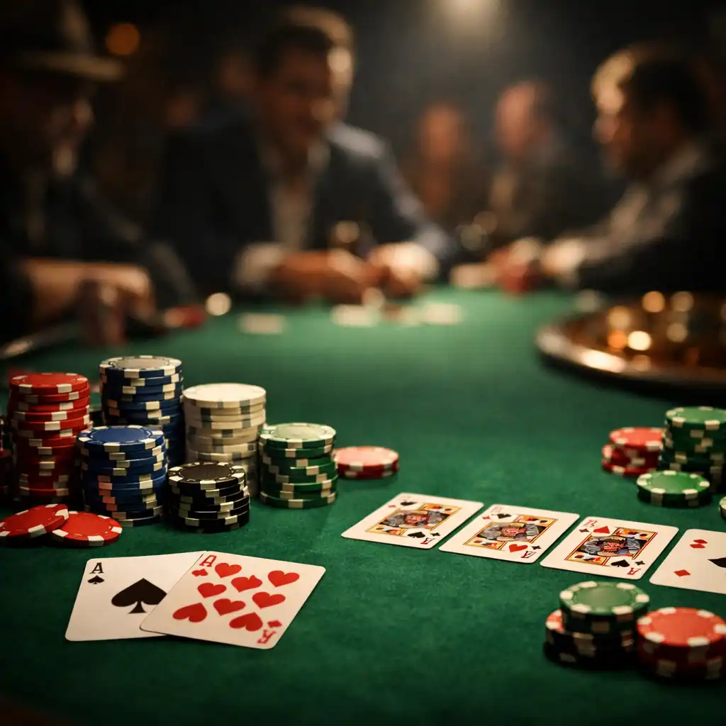 Pokertisch mit Chips und Karten
