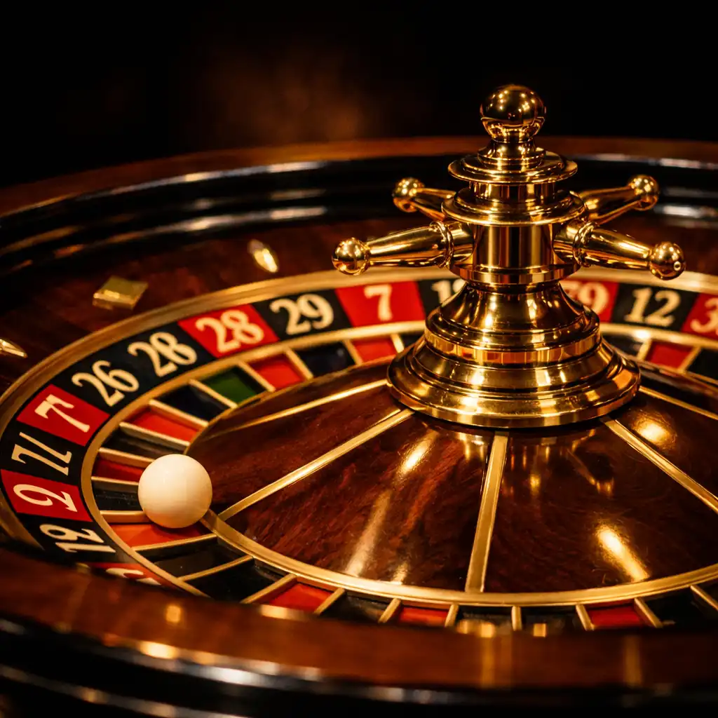 Roulette-Tisch mit Kugel auf dem Rad